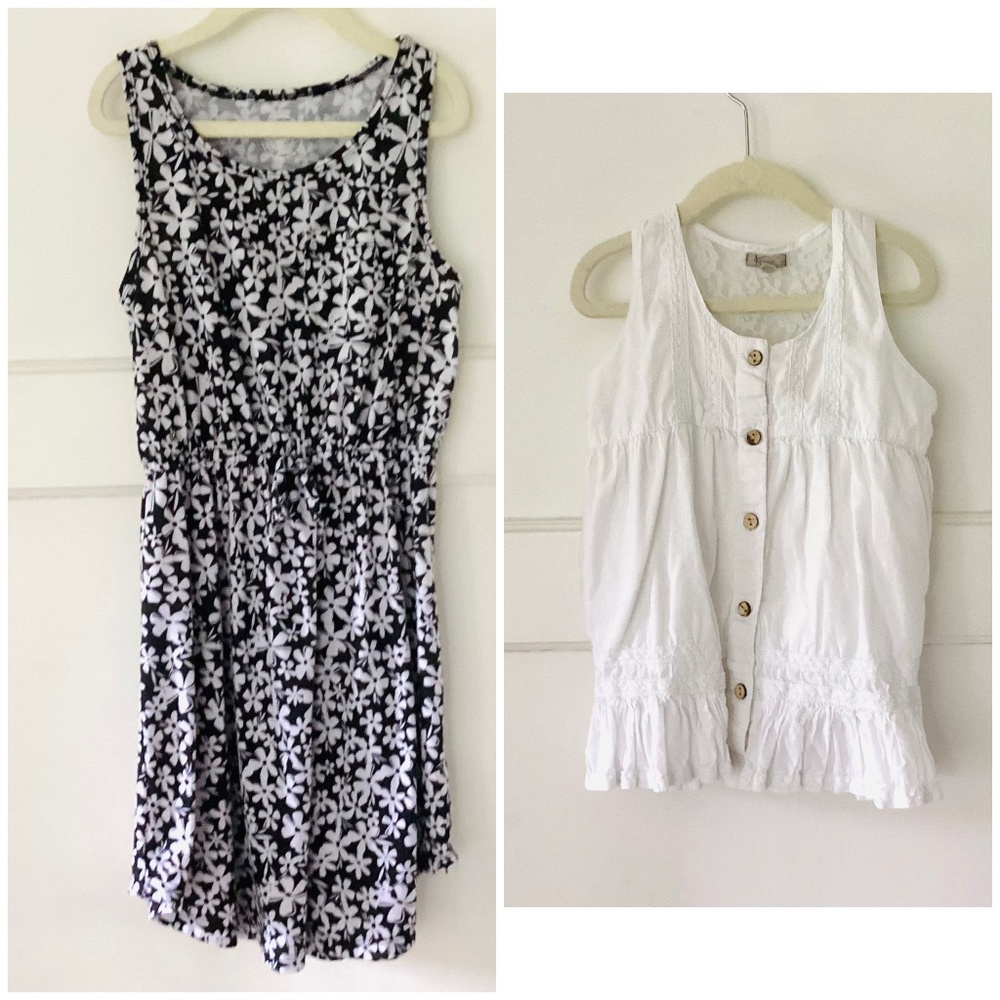 Girl Clothes Sizes 7/8 White Top Peasant Summer Floral Tank Dress Sleeveless